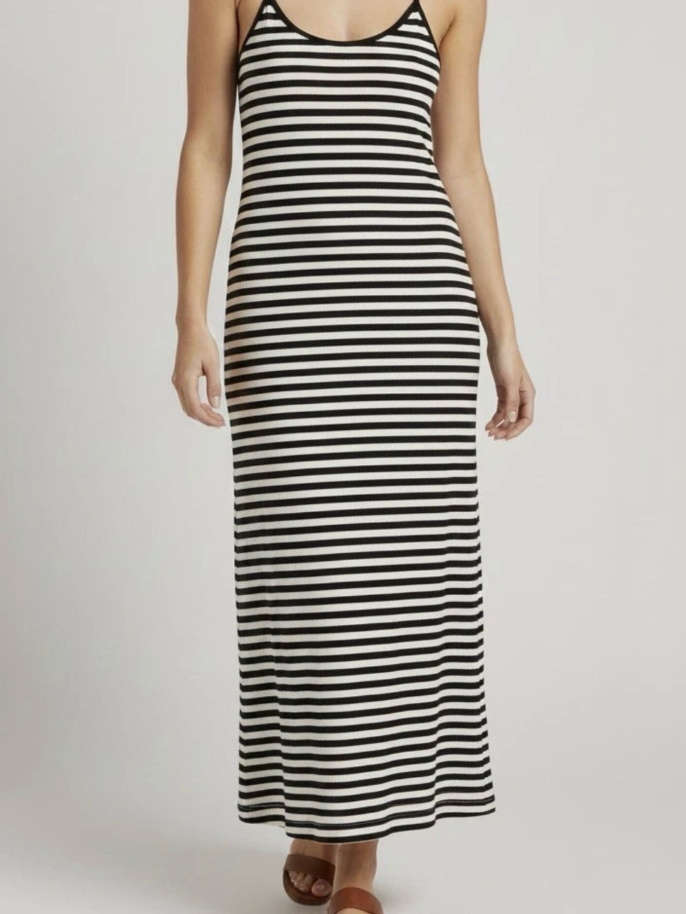 Black and White Striped Scoop-Neck Maxi Dress